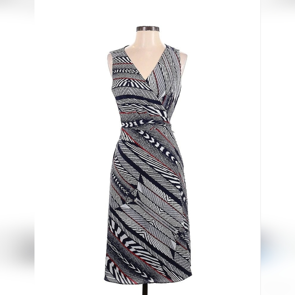 Anne Klein Black, Red & Blue Wrap Dress Size 6